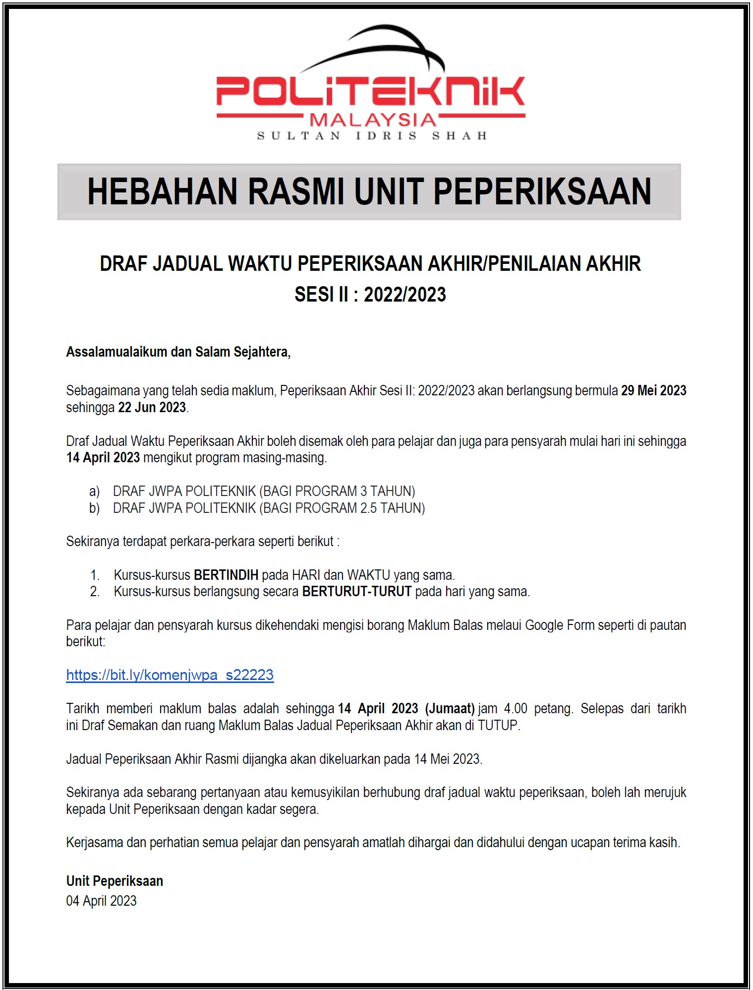 Official Kolej Rahim Kajai UKM on Instagram: [KEPUTUSAN PEPERIKSAAN  SEMESTER 2 SESI AKADEMIK 2022/2023] Merujuk perkara di atas, keputusan  peperiksaan semester 2 sesi akademik 22/23 boleh disemak bermula 11  September dan 12